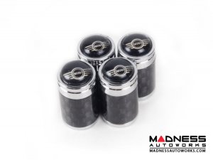 MINI Valve Caps (4) - V3 - Carbon Fiber w/ MINI Logo